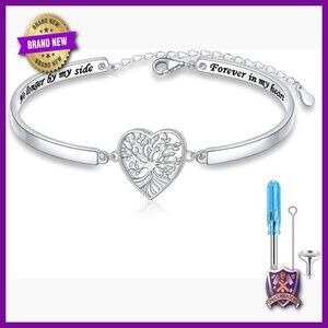 Sterling Silver Engraved Message Bangle Bracelet Tree of Life Urn 7+2 Inch